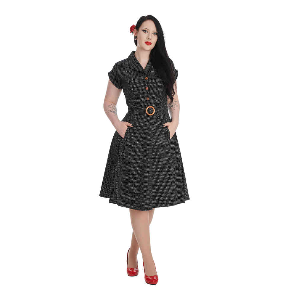 Banned - Polka Dot Dance Flare jurk - Zwart